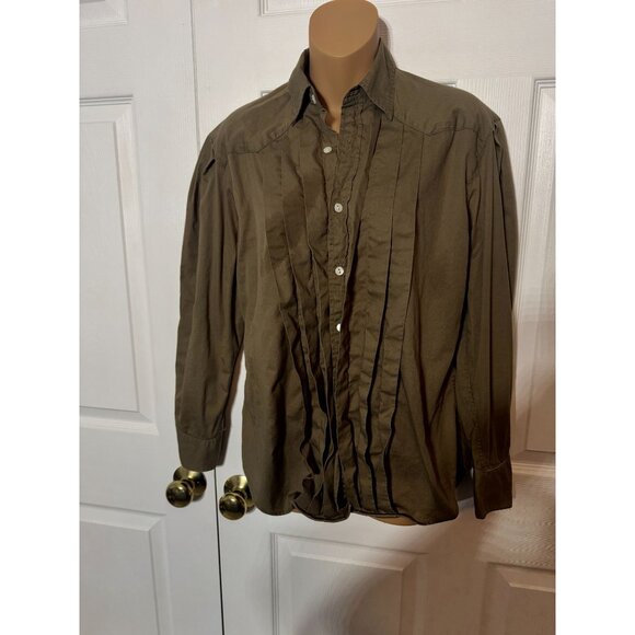 Vintage Ralph Lauren Country Womens Ruffled Brown Button Up Shirt Western Equest - Picture 1 of 8